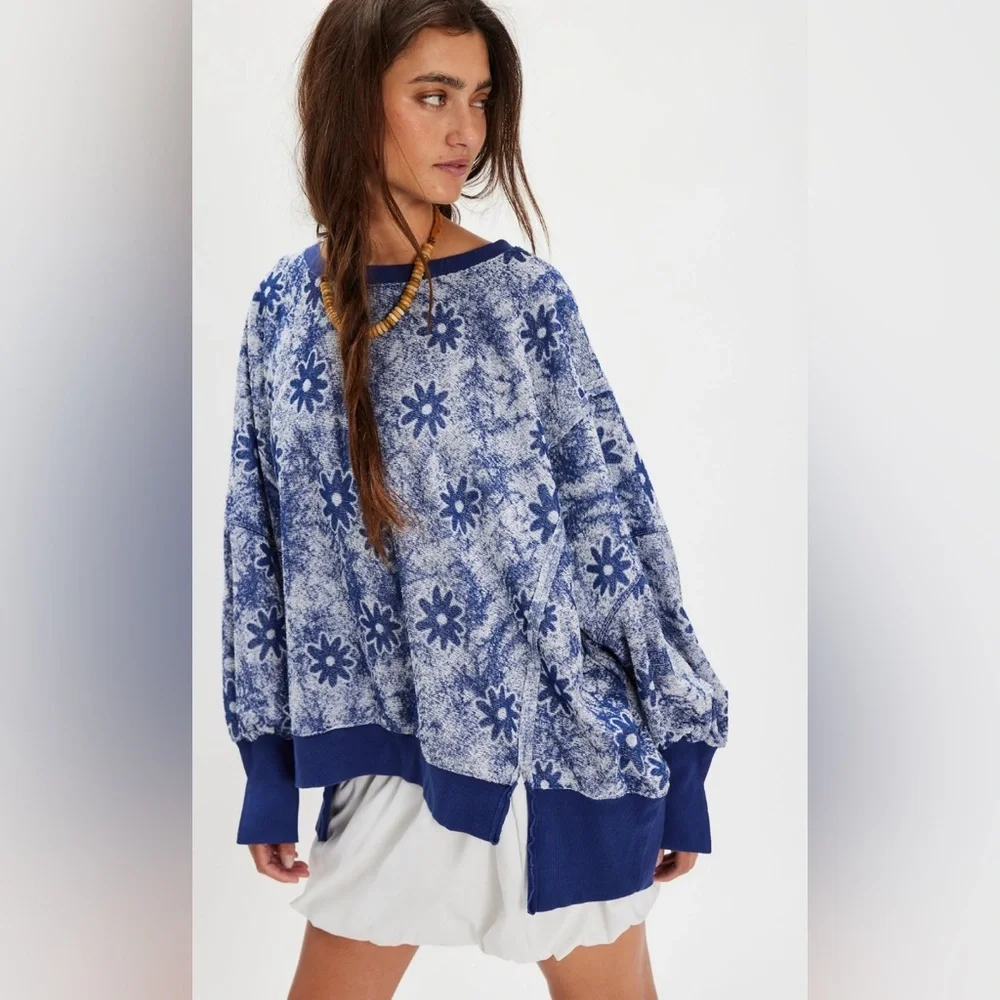 NWT Free People Steal My Sunshine Pullover ~Navy Combo~ - Picture 1 of 4